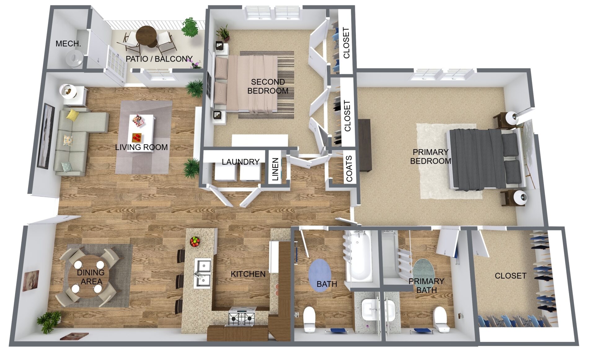 Mattaponi 2BR 2BA-B - 3D Floor Plan